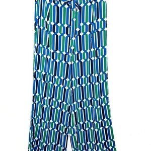 30. NWT Du Jour Printed Geo Pant with Waist Tie Sapphire Blue L